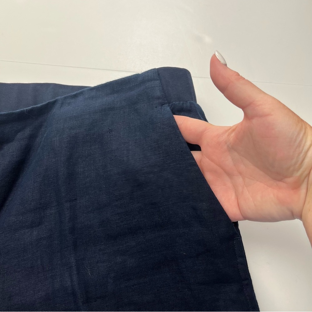 J. Jill Love‎ Linen Cropped Pants Womens Large Petite Navy Blue Pull On Pockets - Picture 10 of 13